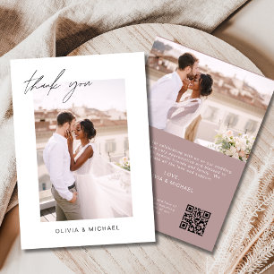 Mauve QR Code Wedding Vielen Dank Foto Card Dankeskarte