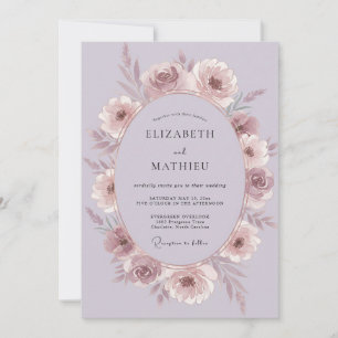 Mauve Romantische Blütenhochzeit Einladung