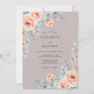 Mauve Romantische Rosenhochzeit Einladung