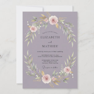 Mauve Romantischer Blumenkranz Hochzeit Einladung