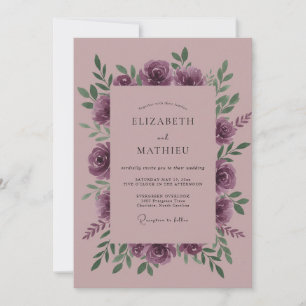 Mauve Romantischer Floraler Wirbel Hochzeit Einladung