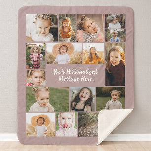 Mauve Rosa Personalisierte 16 Foto-Collage Maßanfe Sherpadecke