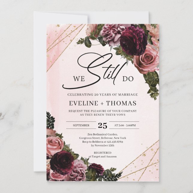 Mauve Rose Blume rot Bordeaux wir noch tun Einladung (Vorderseite)