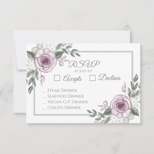 Mauve Rose Elegant Floral Wedding RSVP (Vorderseite)