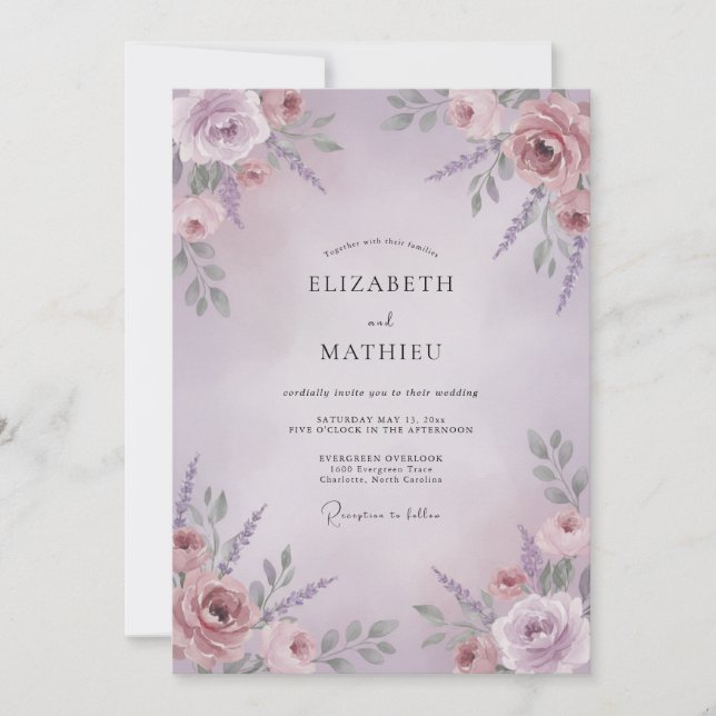 Mauve-Rosen-Hochzeit Einladung (Vorderseite)