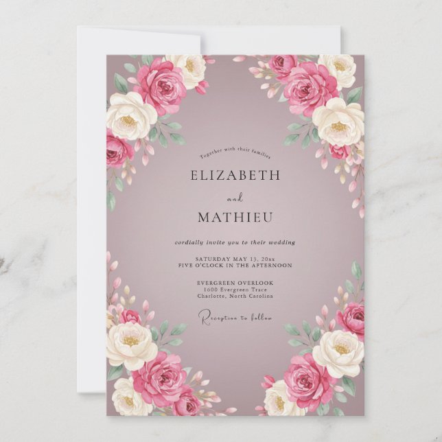 Mauve-Rosen-Hochzeit Einladung (Vorderseite)