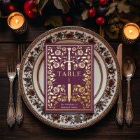 Mauve Royal Medieval Sword Wedding Table Card