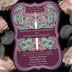 Mauve Royal Mittelalterliche Blumensilberschwert-H Einladung
