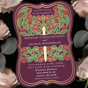 Mauve Royal Mittelalterliches Floralschwert Hochze Einladung