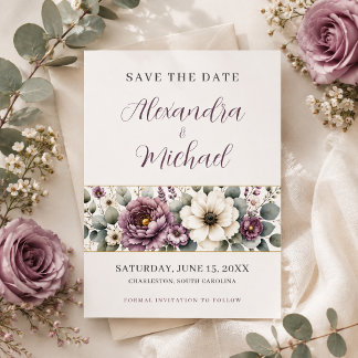 Mauve & Sage Blumige Hochzeit Save The Date