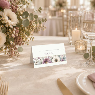 Mauve & Sage Florale Hochzeit Platzkarte