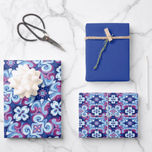 Mauve, Sapphire & Powder Blue Pattern Geschenkpapier Set