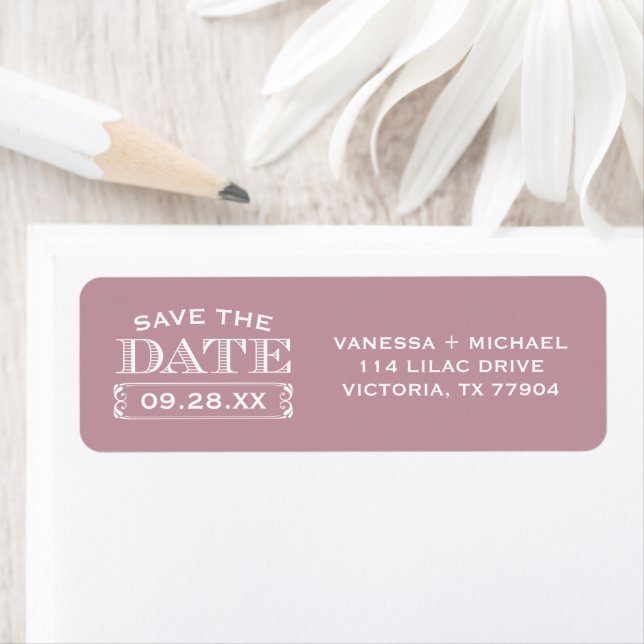 Mauve Save the Date Wedding Rücksendeadresse (Insitu)