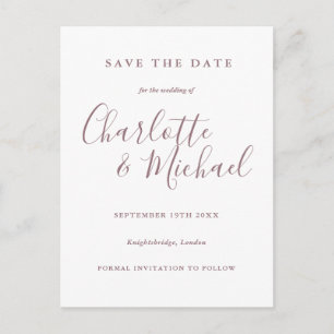 Mauve Script Wedding Save the Date Postkarte
