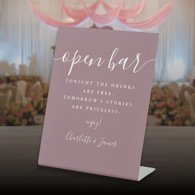 Mauve Signature Script Open Bar Sockelschild (Mauve Signature Script Open Bar Pedestal Sign)
