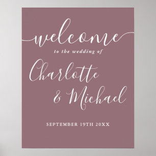 Mauve Signature Script Wedding Willkommenszeichen Poster