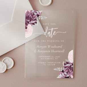 Mauve Silber Blumen Hochzeit Termin merken Acryleinladungen