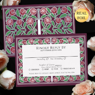 Mauve Silber Blumen Schwert Königliche Hochzeit RS Folieneinladung