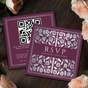 Mauve Silber-Schwert Königliche Hochzeit RSVP QR C Begleitkarte