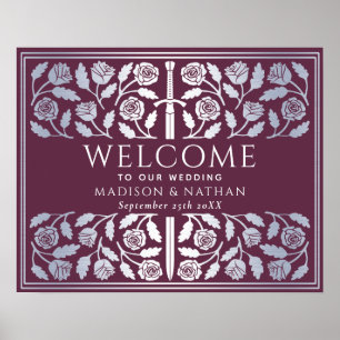 Mauve Silber Schwert Königliche Hochzeits Begrüßun Poster