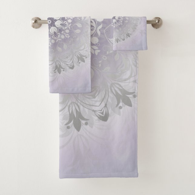 Mauve Silver Floral Mandala Badhandtuch Set (Insitu)