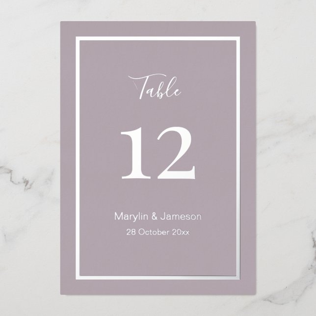 Mauve Simple Minimalistisch Wedding Tischnummern (Vorderseite)
