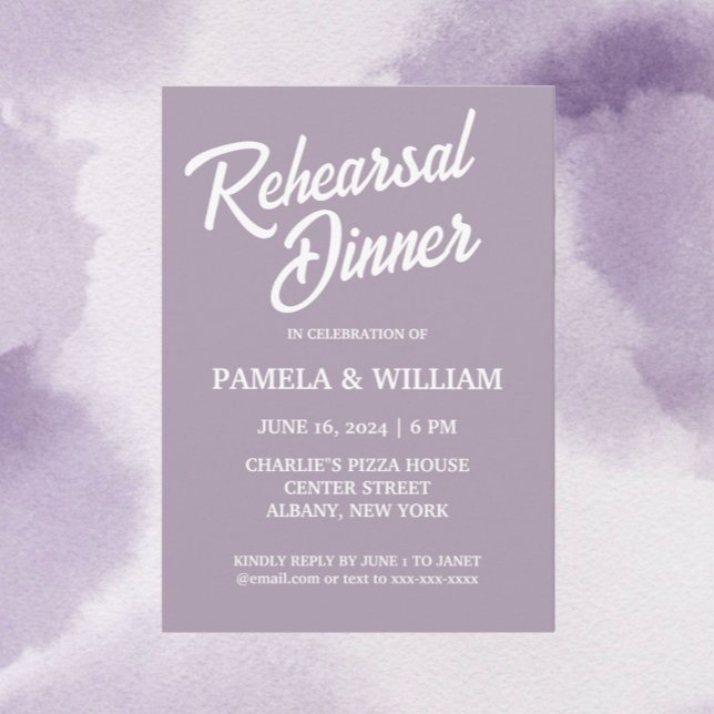 Mauve Simple Style Hochzeit Probe Dinner Einladung (In Situ Purple Background)