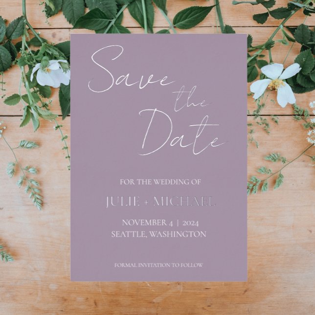 Mauve Simple Style Wedding Save the Date Folieneinladung (In Situ Wedding)