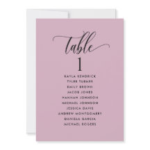 Mauve Sitzplan-Karten mit Gästennamen
