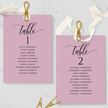 Mauve Sitzplan-Karten mit Gästennamen