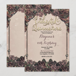 Mauve Spice Rose Sparkle 15 Quinceañera 15. Einladung