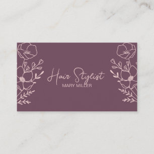 Mauve Staubige Rose Florale Linienkunst Haarstylis Visitenkarte