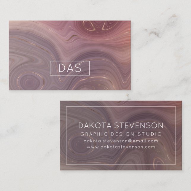 Mauve Strata | Dusty Pink Rose Gold Agate Monogram Visitenkarte (Vorne/Hinten)
