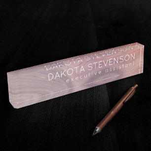 Mauve Strata Dusty Pink Rose Gold Agate Namensplakette