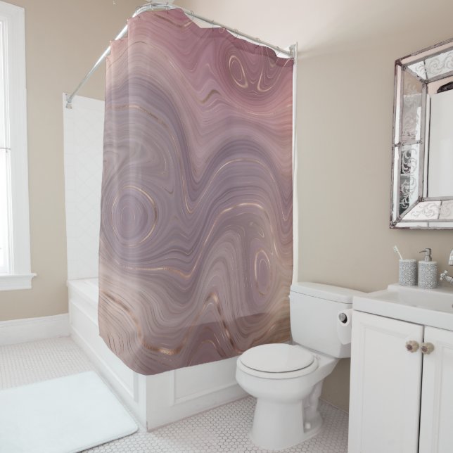 Mauve Strata | Dusty Pink und Rose Gold Agate Duschvorhang (Beispiel)