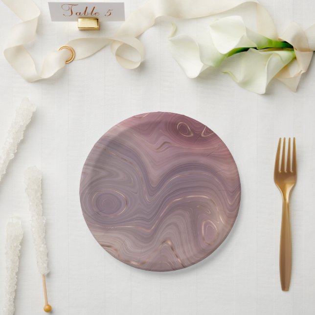 Mauve Strata | Dusty Pink und Rose Gold Agate Pappteller (Hochzeit)