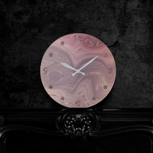Mauve Strata | Dusty Pink und Rose Gold Agate Runde Wanduhr (Von Creator hochgeladen)