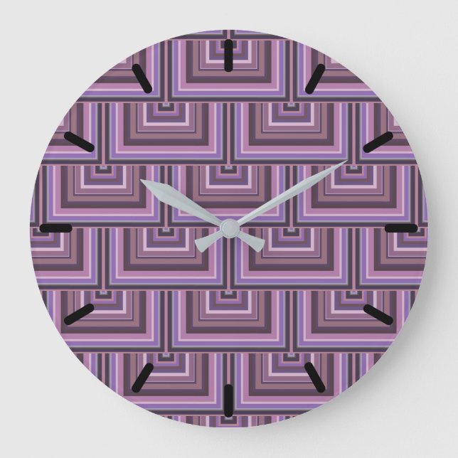 Mauve Streifen quadratische Skala Muster Große Wanduhr (Vorderseite)