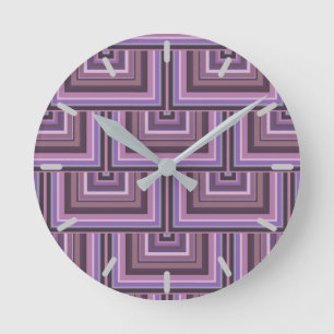 Mauve Streifen quadratische Skala Muster Runde Wanduhr