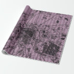 Mauve Striped Antique Karte Geschenkpapier<br><div class="desc">Dusky lila Streifen Muster mit Vintagem Paris-Kartapapier.</div>