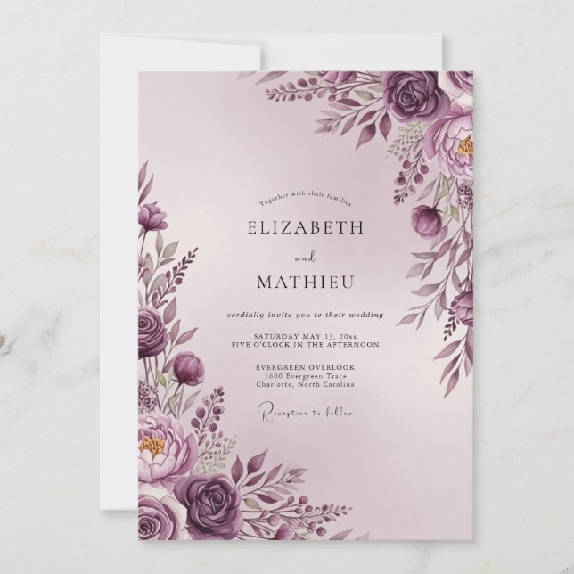 Mauve Sublime Romantic Wedding Einladung (Vorderseite)