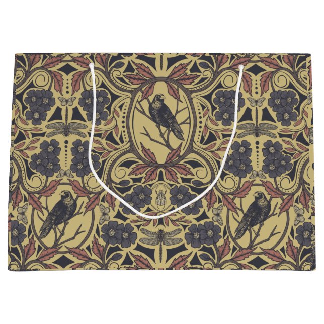 Mauve, Tan & Gray Crow & Dragonfly Große Geschenktüte (Vorderseite)