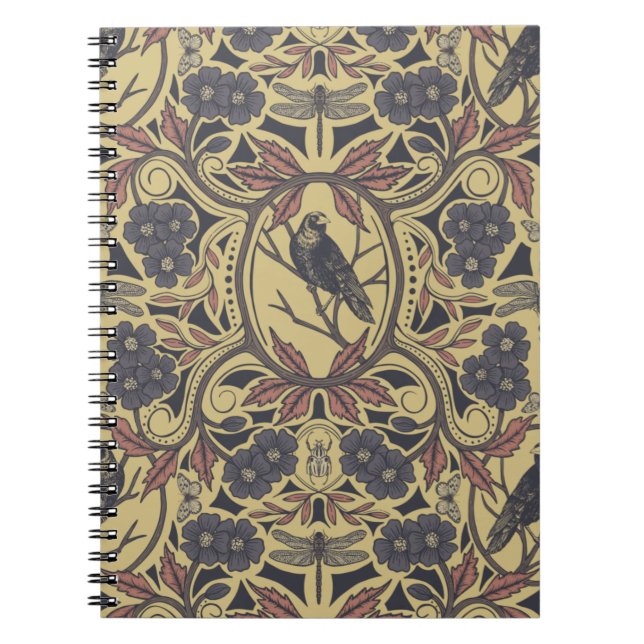 Mauve, Tan & Gray Crow & Dragonfly Notizblock (Vorderseite)