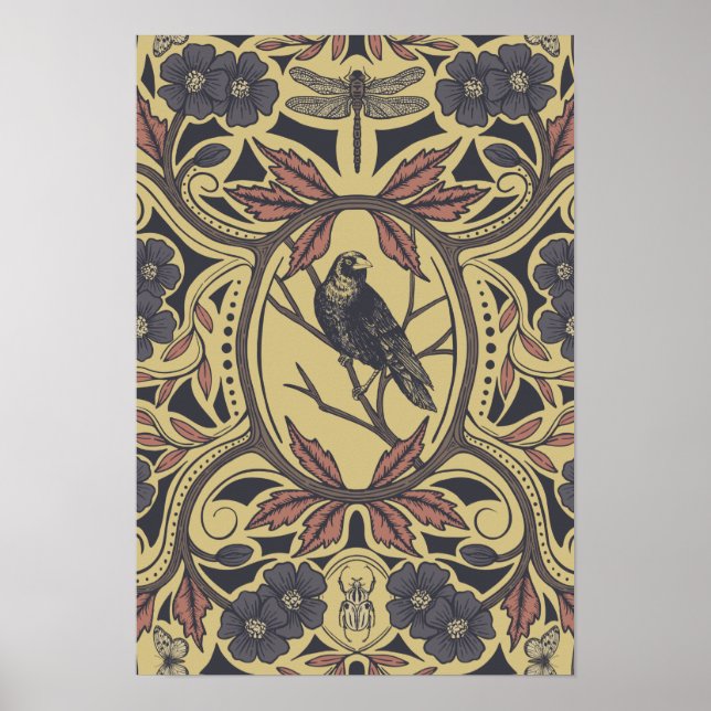 Mauve, Tan & Gray Crow & Dragonfly Poster (Vorne)