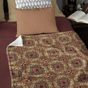 Mauve Taupe Ochre Tan Brown Bohemisch Bali Art Fleecedecke