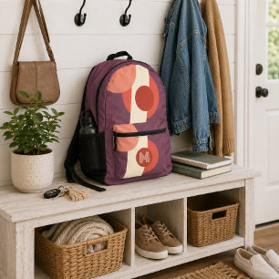 Mauve Taupe Peach Orange Coral Red Retro Formen Bedruckter Rucksack