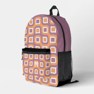 Mauve Taupe Pfirsich Orange Weiß Midcentury-Muster Bedruckter Rucksack