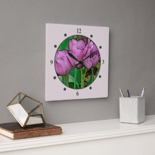 "MAUVE TULIPS" QUADRATISCHE WANDUHR