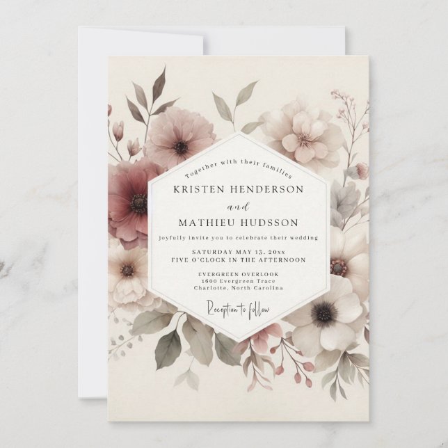 Mauve Überirdische Blütenhochzeit Einladung (Vorderseite)