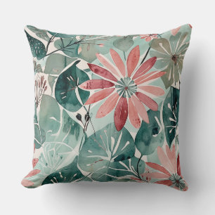 Mauve und Aquamarine Vintage Moderne Blume Kissen